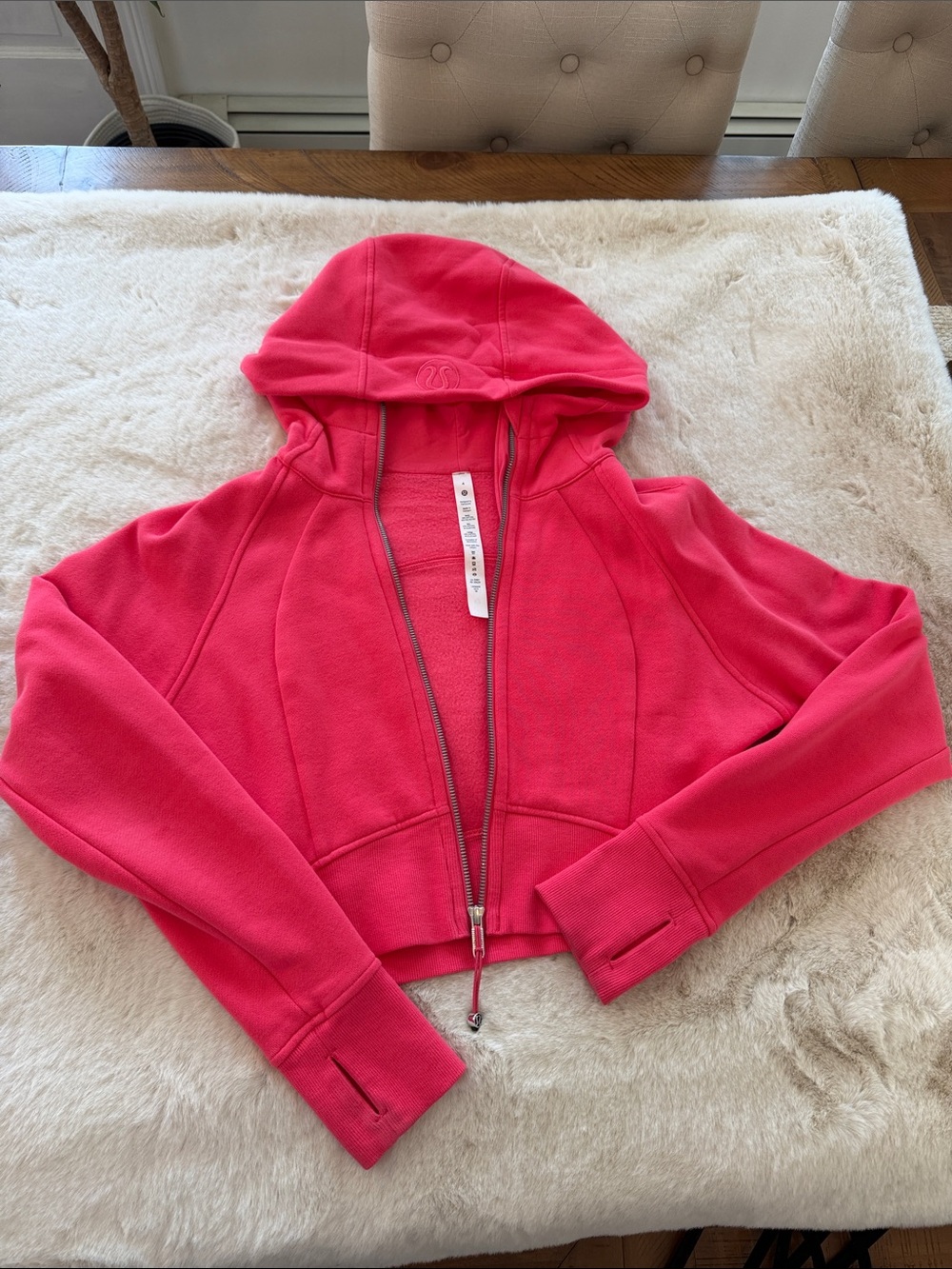 lululemon athletica Cropped Hooded Full Zip Scuba in Bright Pink